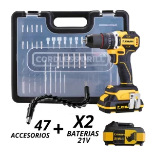 Taladro Percutor Inalámbrico 21V 2 Baterías + 48 Accesorios Cilti